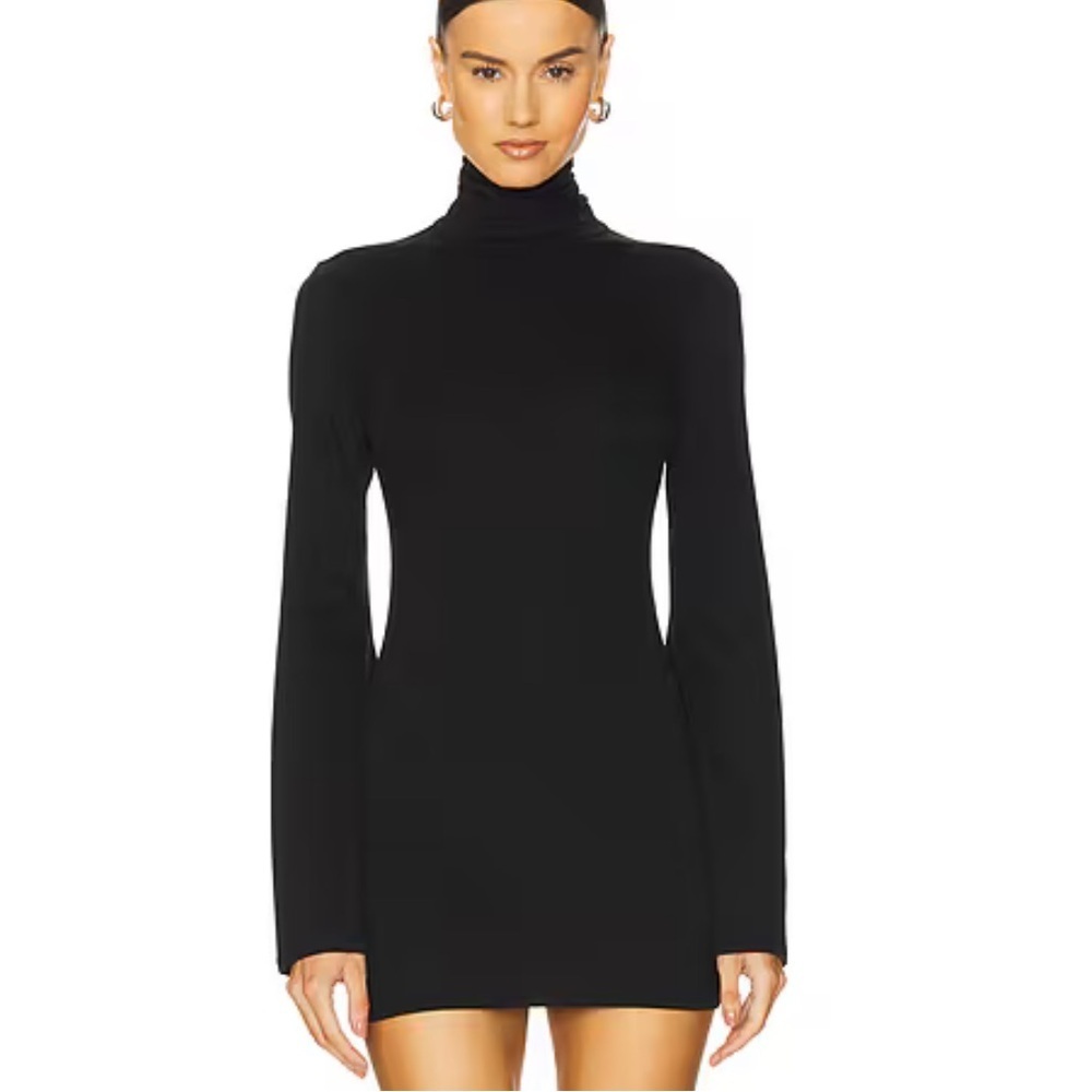 LOBA Emily Mini Dress Black Turtleneck flounce sleeve Revolve XXS